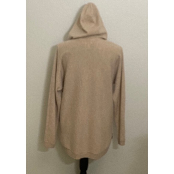 Max Studio women Beige hissed 100% 2-Ply cashmere Hooded V neck sweater size M - Picture 3 of 12